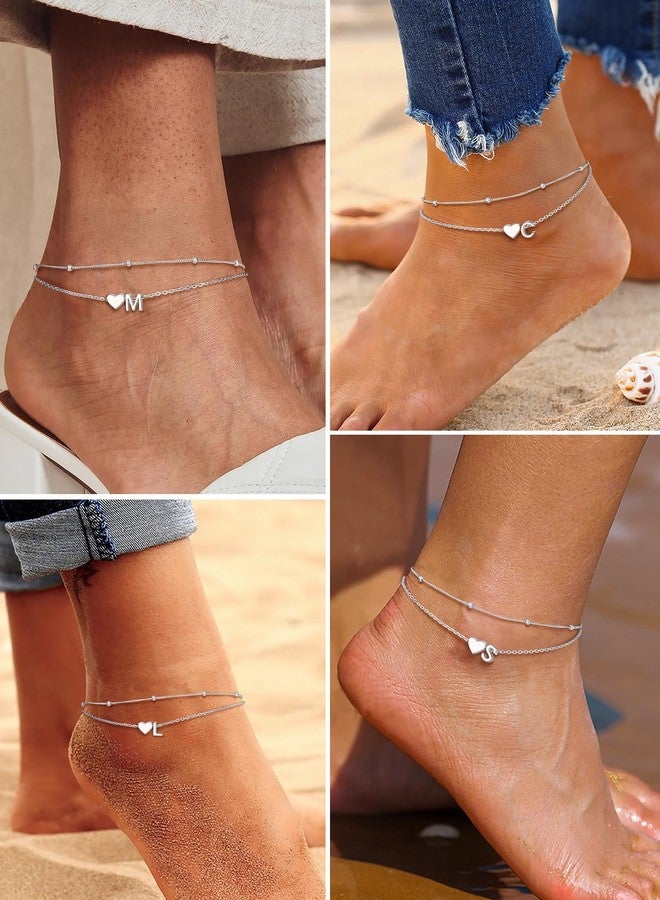 PROSILVER Ankle Bracelets for Women S925 Sterling Silver Anklets for Women Waterproof, Dainty Layered Heart Anklet, Beach Initial Anklet for Summer, Letter J - Image 3